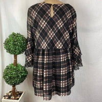 Suzanne Betro - Gingham Ruffle Sleeve Tunic Top