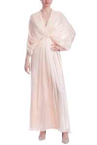 Badgley Mischka - Deep V-wrap Neckline Dolman Sleeves Column Maxi Gown Dress