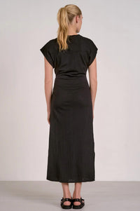 ELAN Cap Sleeve Midi Dress With Side Tie in black - women's dress - detail view