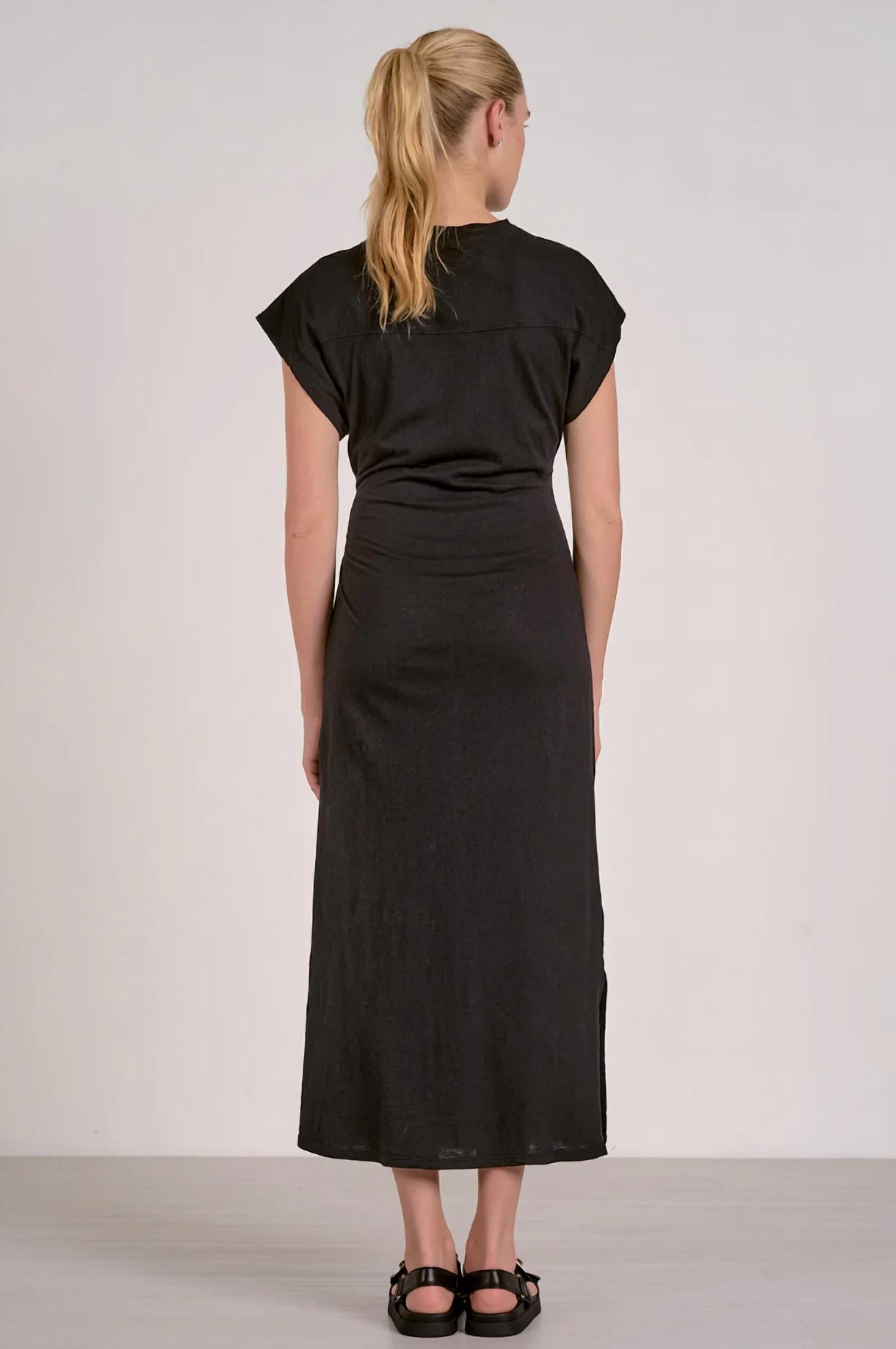 ELAN Cap Sleeve Midi Dress With Side Tie in black - women's dress - detail view