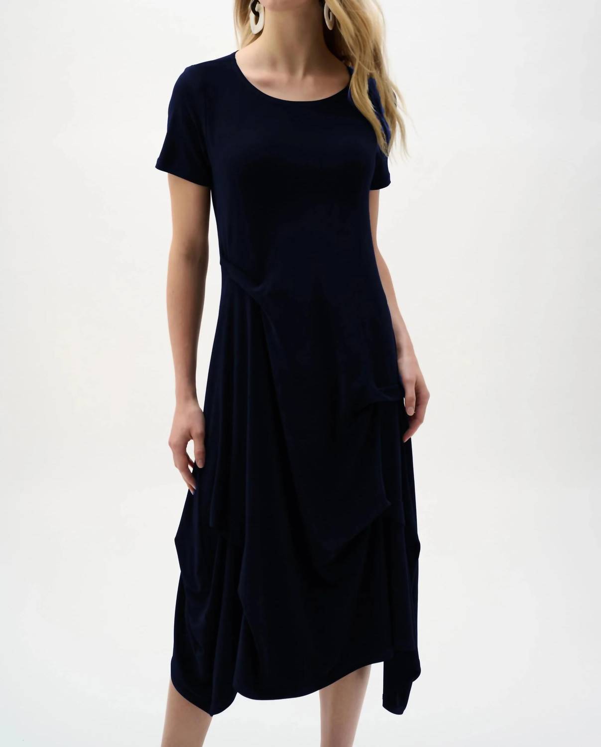 Joseph Ribkoff - Ruched Short Sleeves Midi A-line Dress