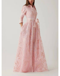 Teri Jon - Metallic Organza Jacquard Shirt Waist Gown