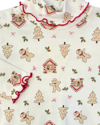 Luigi Kids - Girl's Gingerbread Print Lettuce Edge Turtleneck Top