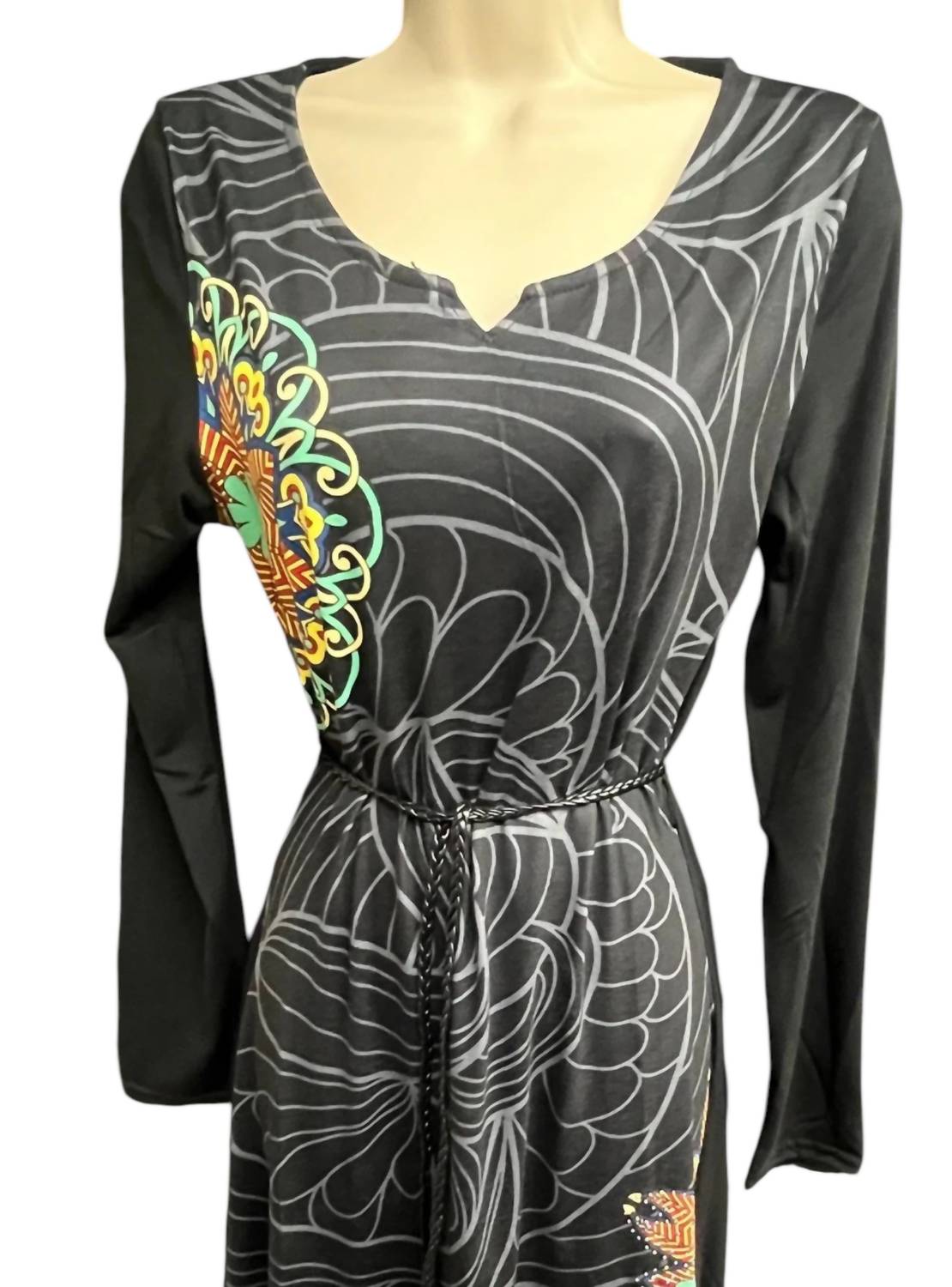 Michael K Women's Belted Beauty Jersey Dress in color wheel black - women's dress - detail view