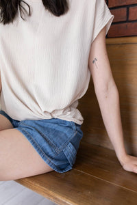 GILLI Crisp Knot Short Sleeve Blouse in taupe - women's blouse - alternate view