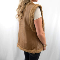 Olivaceous - Women's Sherpa And Faux Leather Vest