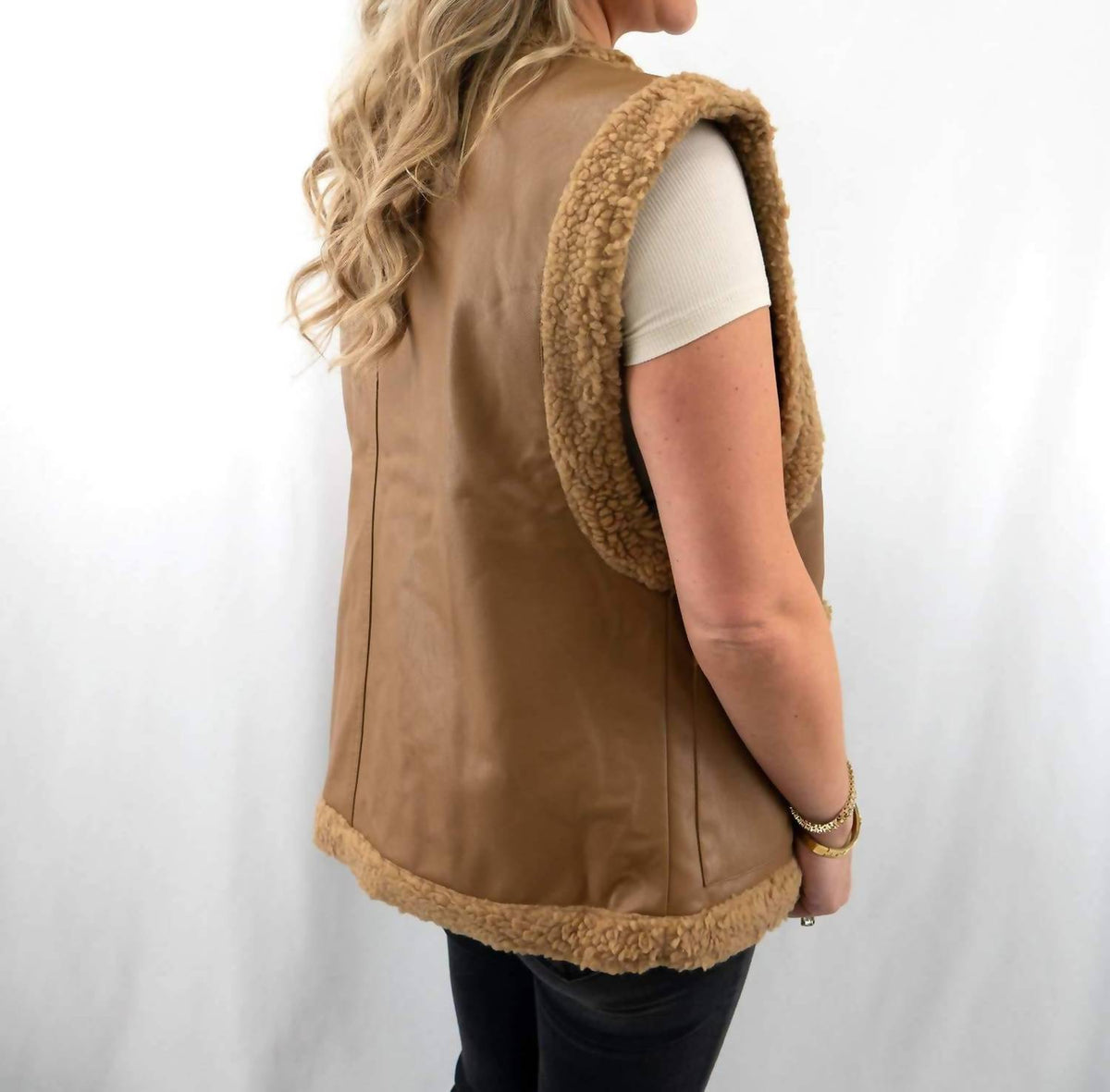 Olivaceous - Women's Sherpa And Faux Leather Vest