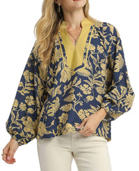 Umgee - Two Tone Floral Print Top