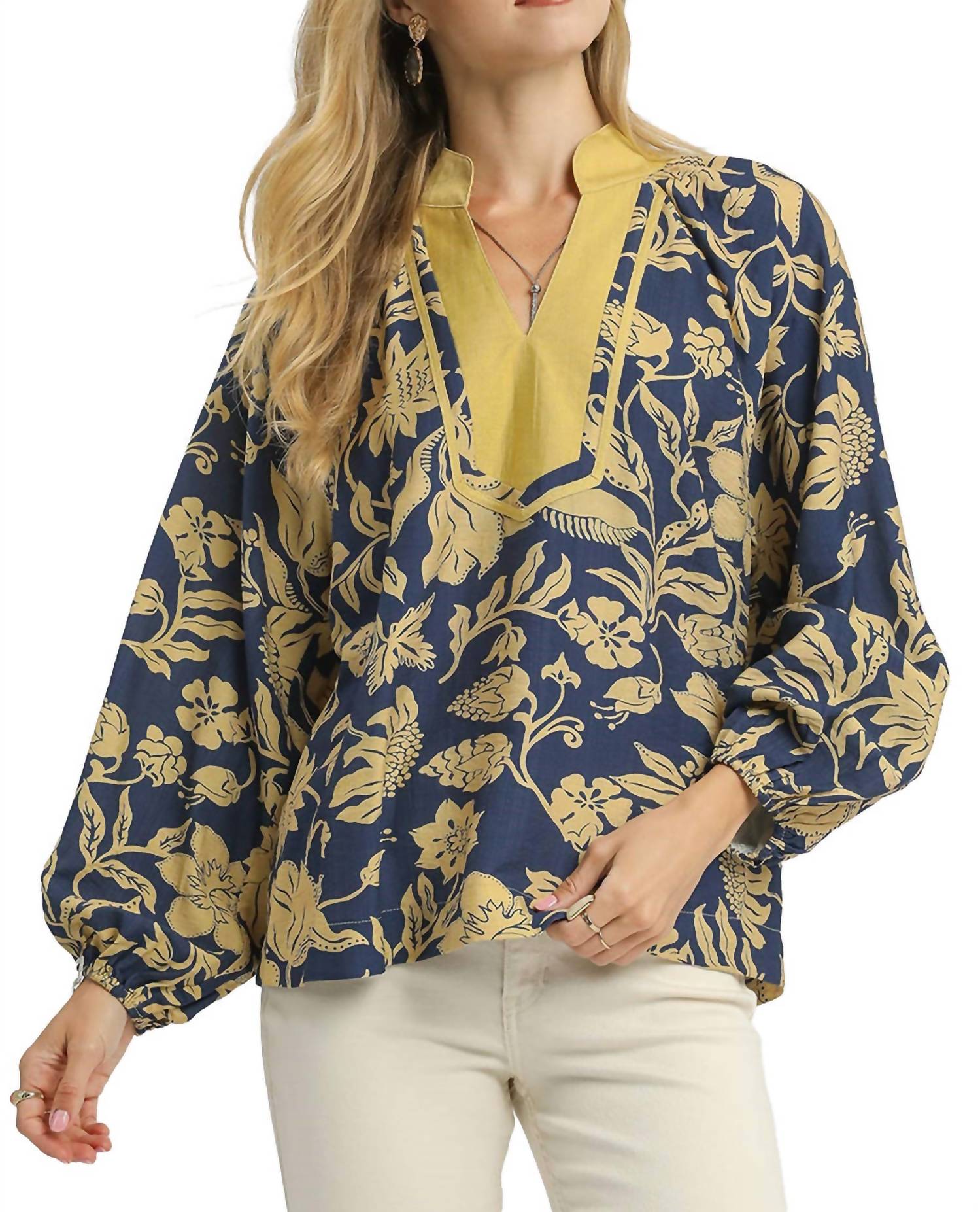 Umgee - Two Tone Floral Print Top