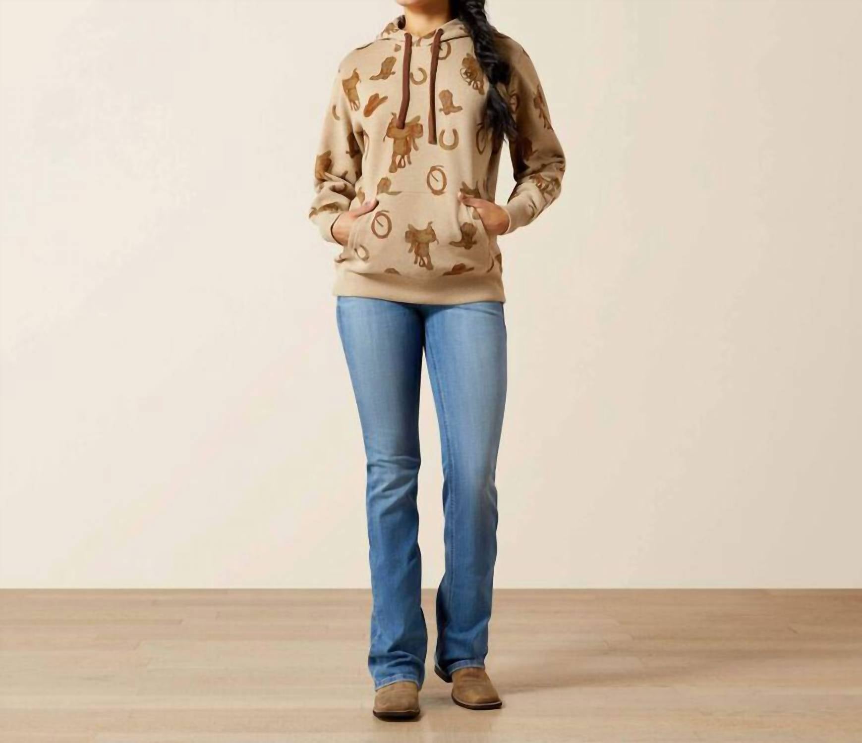 ARIAT Logo Hoodie Sweatshirt in savannah tan heather - women's top - alternate view