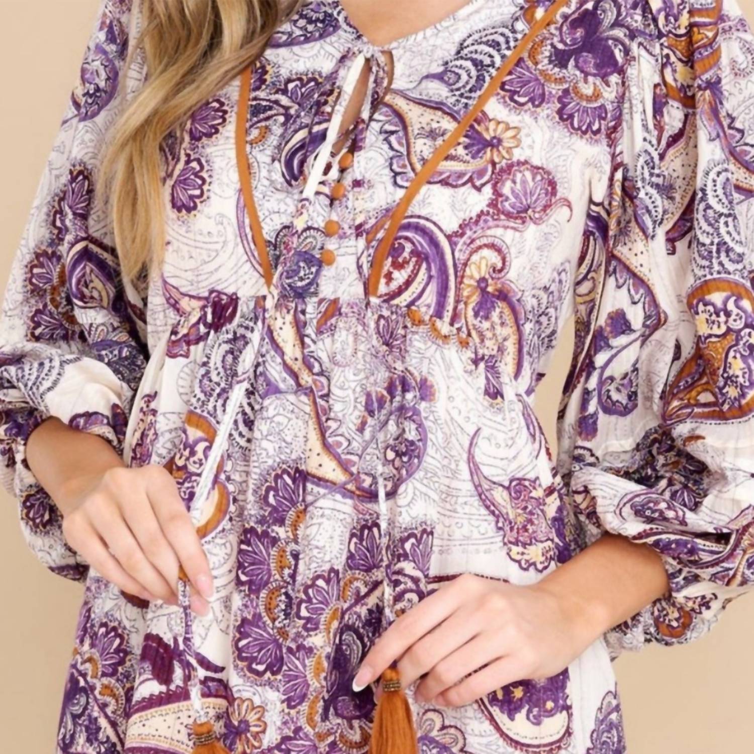 Band Of The Free - Paisley Long Sleeve Mini Dress