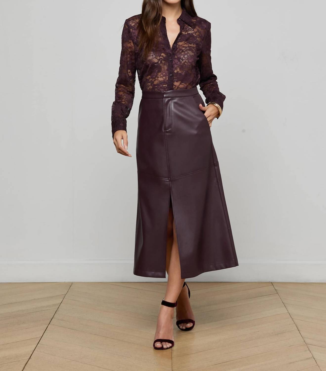 L'Agence - Robin Vegan Leather Midi Skirt