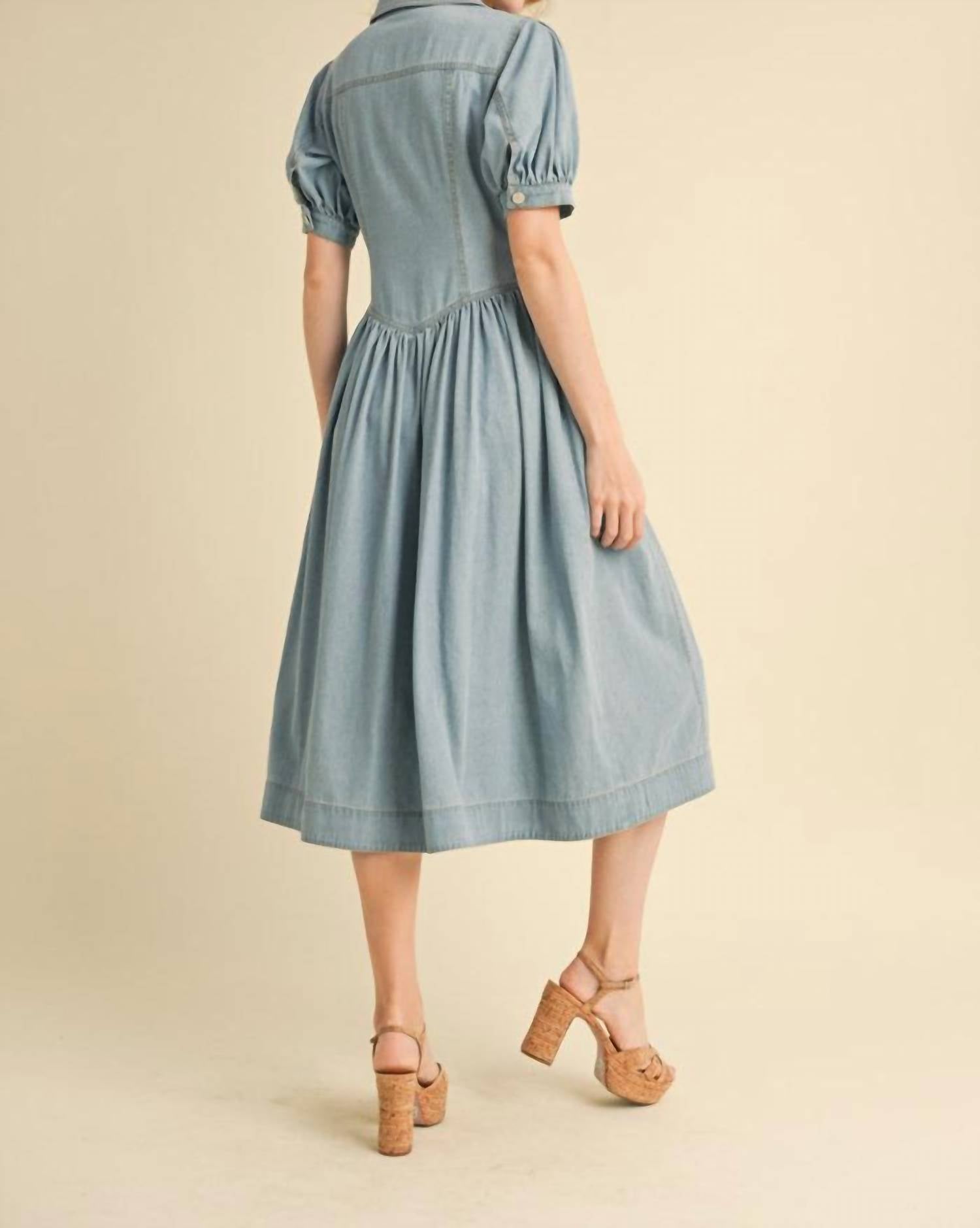 En Merci - Denim Puff Sleeve Button Down Mini Dress