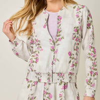 mystree Floral Linen Bomber Jacket in multi - women's jacket