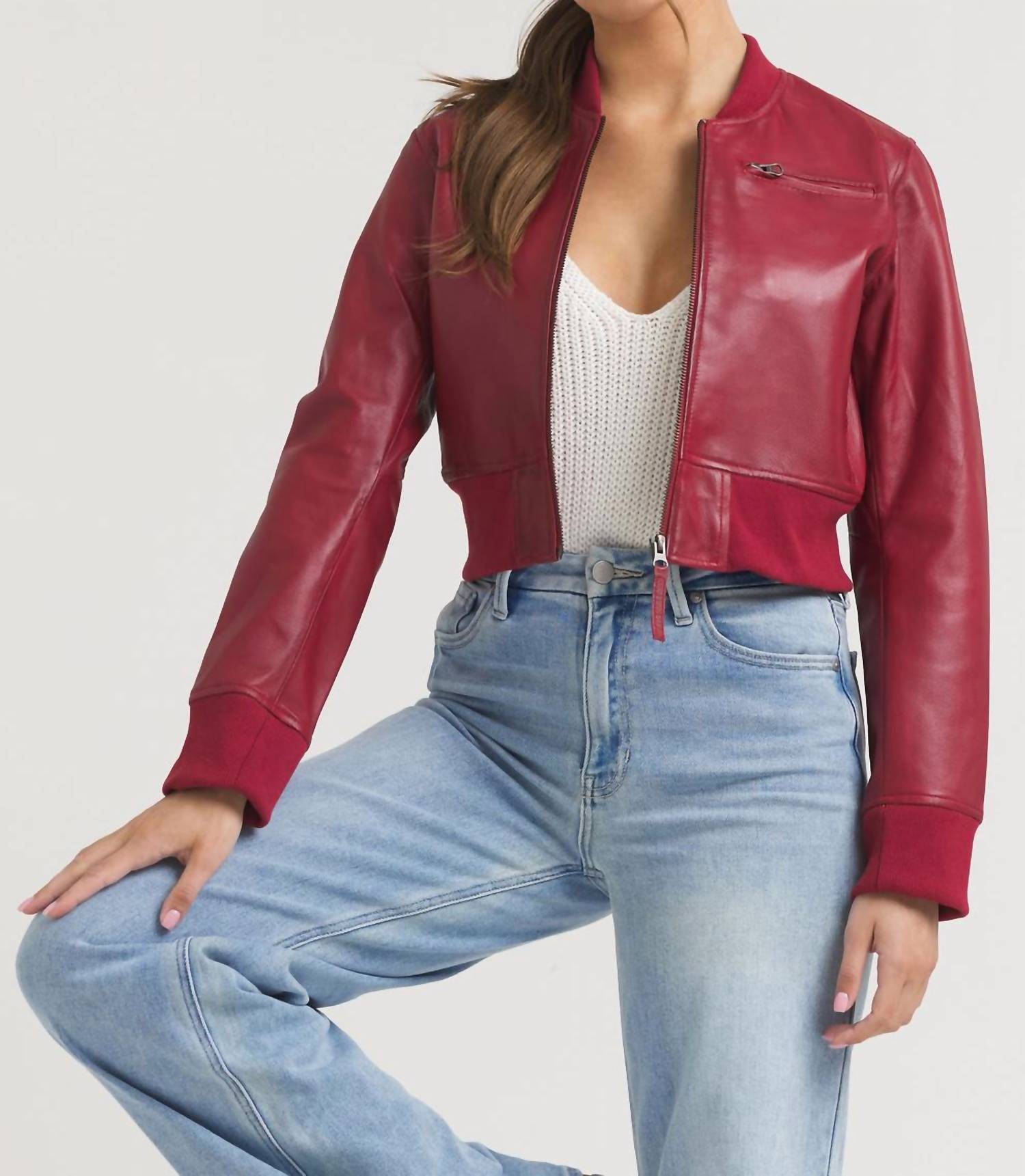 jakett Collins Stonewash Leather Jacket in red - women's jacket - view 4