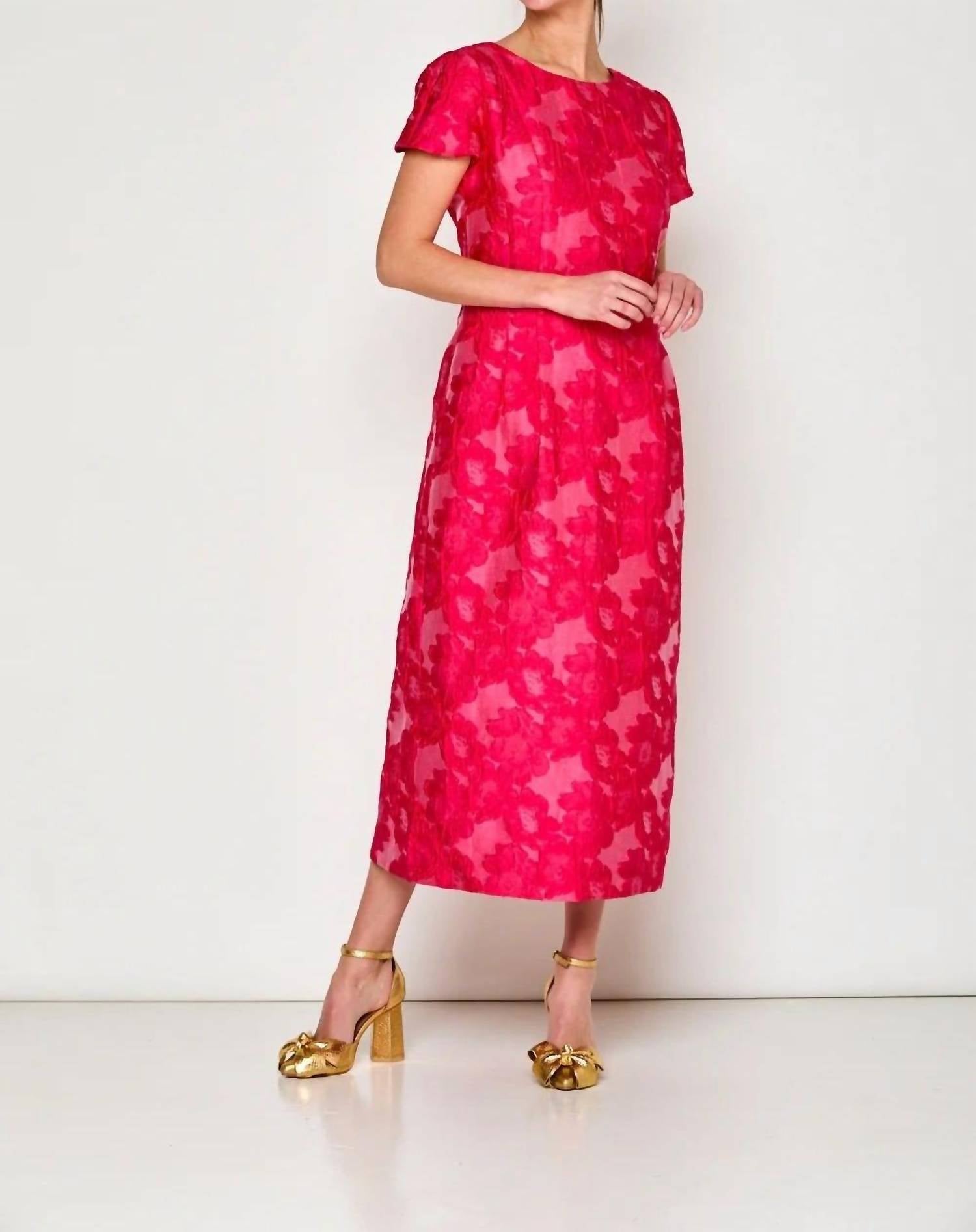 SARA CAMPBELL Barbara Tea Length Dress in fuchsia - women's dress - detail view