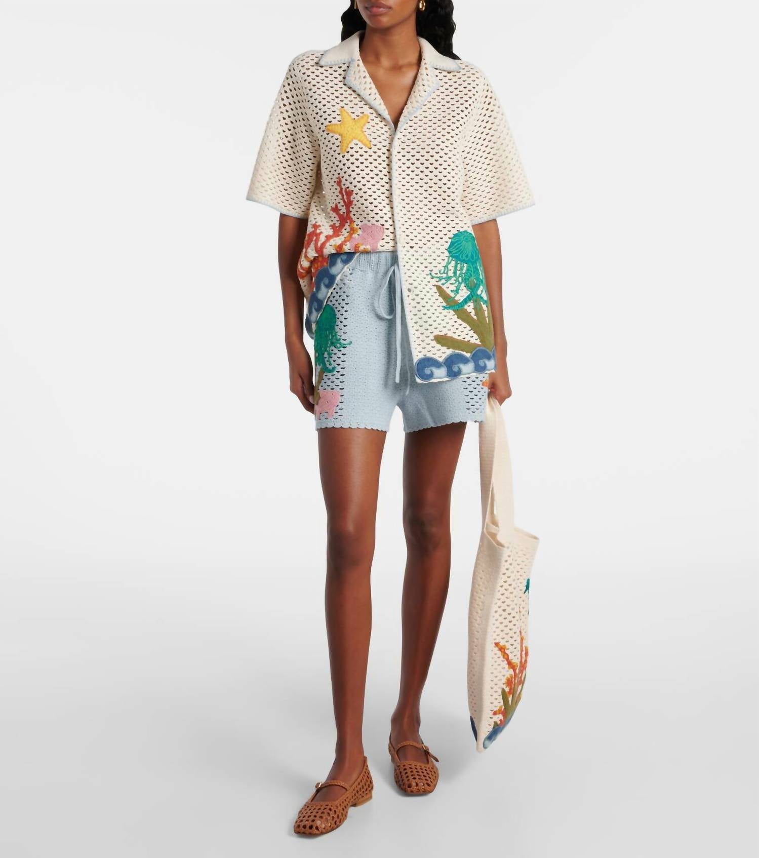 Alemais - Splash Embroidered Cotton Shorts