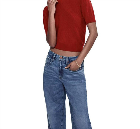 Frame - Pointelle Puff Sleeve Round Neck Sweater