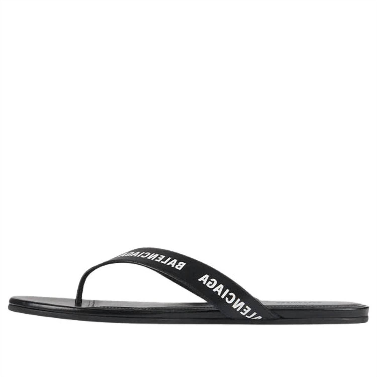 Balenciaga - Women's Leather Logo Printed Flip Flops