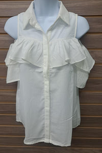 Cals - Women's Cold Shoulder Linen Button Up Blouse