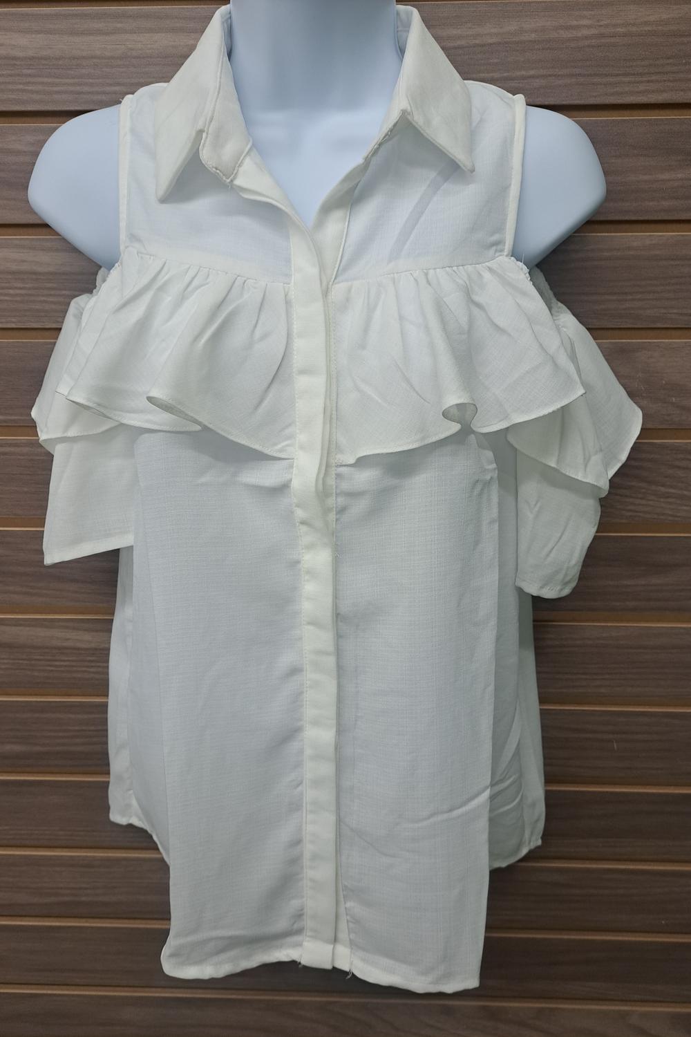 Cals - Women's Cold Shoulder Linen Button Up Blouse