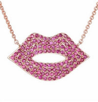 Diana M Jewels - 0.60 Cts Rubies Pave Lips Necklace