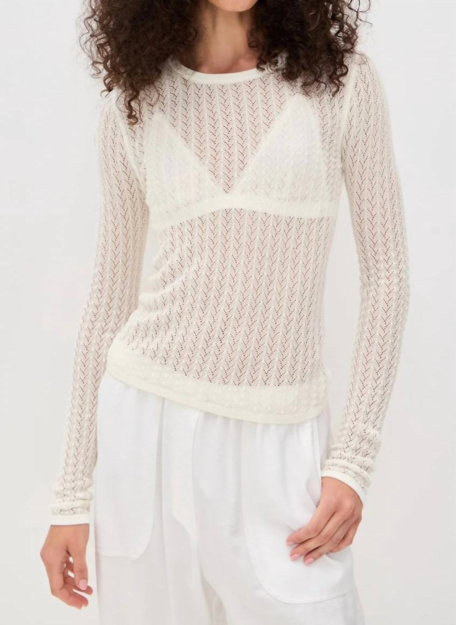 White + Warren - Paperfine lace Stitch top