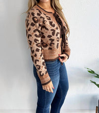 ee:some Tie Front Long Sleeve Cardigan in leopard - women's cardigan - alternate view