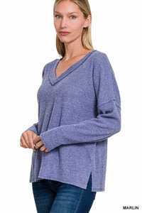 42Pops - Ribbed V Neck Drop Shoulder Sweater