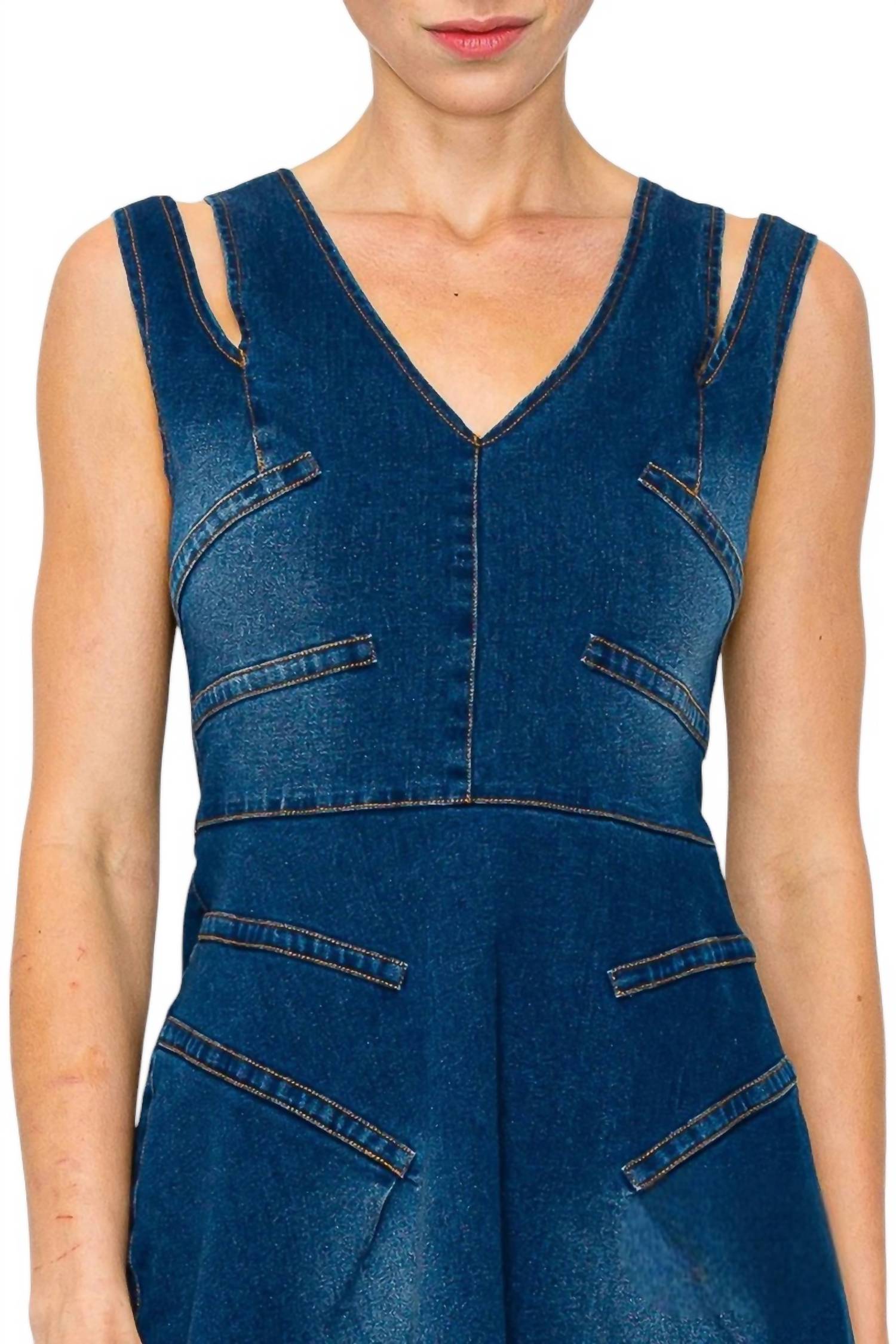 Ina - Tabitha Cut Out Slit Straps Denim Mini Dress