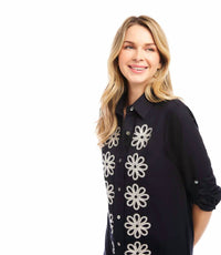 Karen Kane - Reese Roll Tab Embroidered Mini Shirtdress