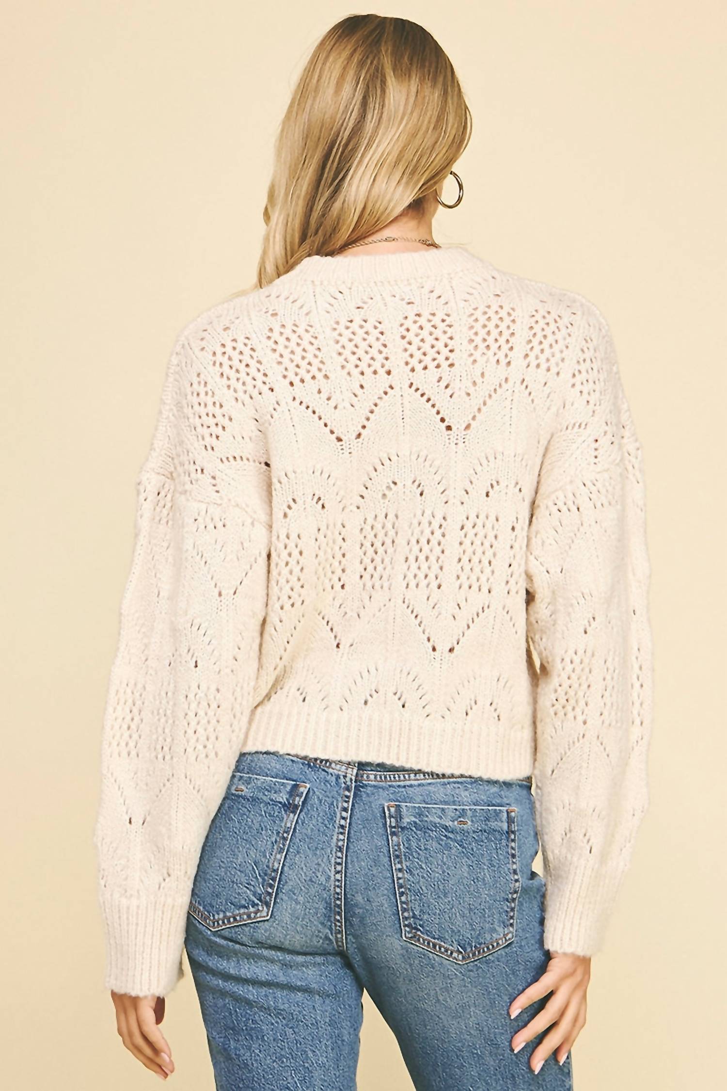 PINCH Eyelet Detail Sweater in cream - women's sweater - detail view