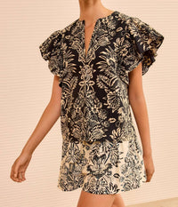 Ulla Johnson Severine Flutter Sleeve Top in noir flora 1 - women's blouse