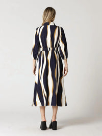 Gracia - Wavy Abstract Front Button Down Shirt Dress