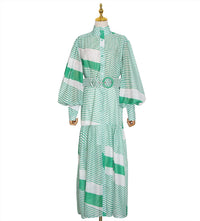 Rossario George - Women's Striped Belted Bohemian Style Maxi Dress