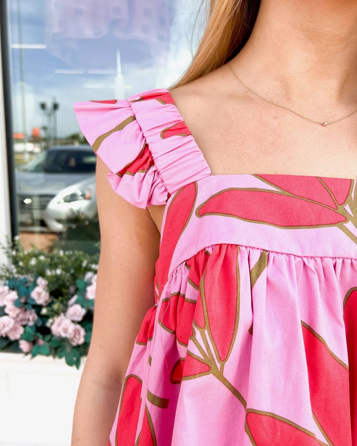 Karlie - Palm Floral Poplin Ruffle Top
