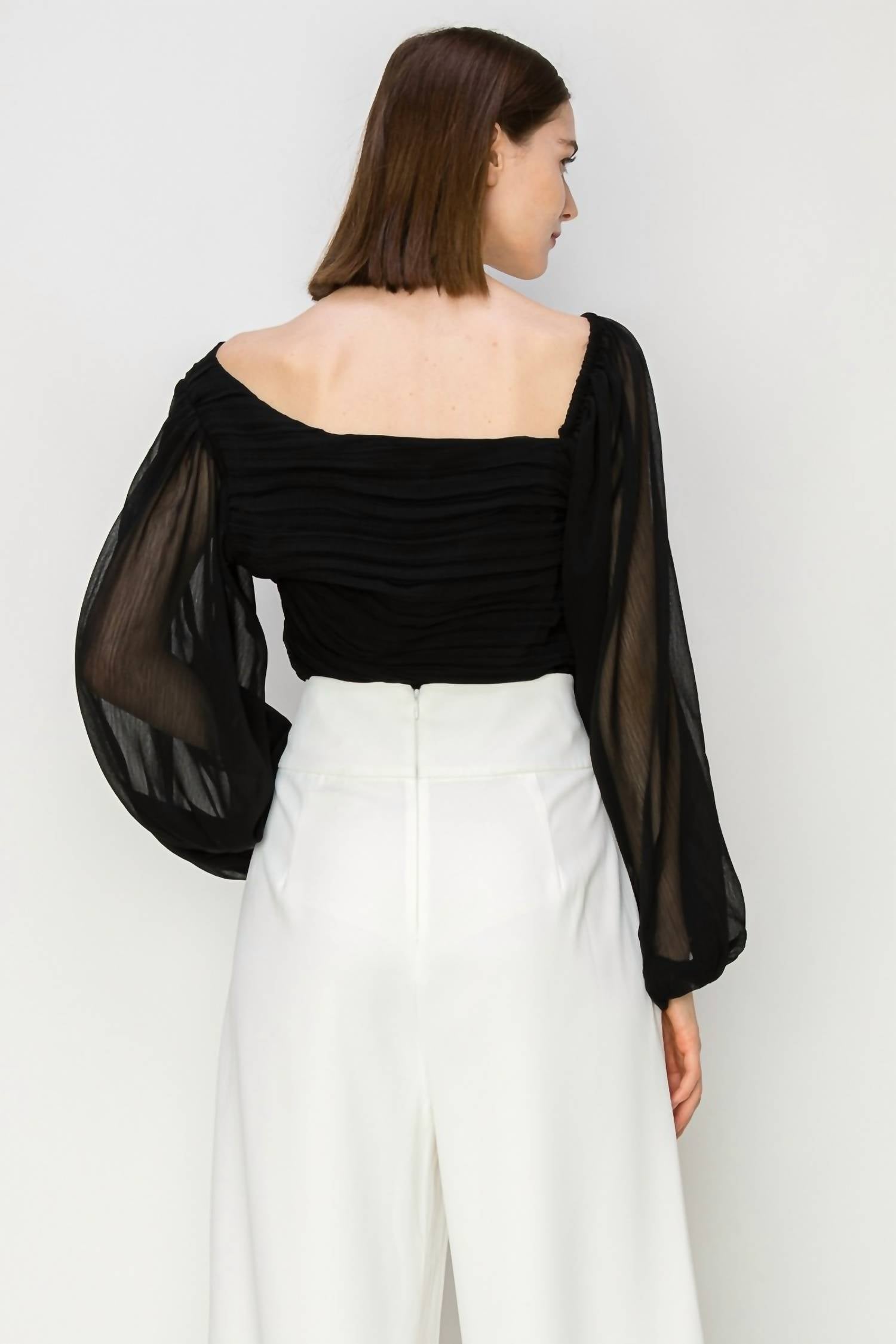 Collective - Sequin Mesh Asymmetric Pleated Top