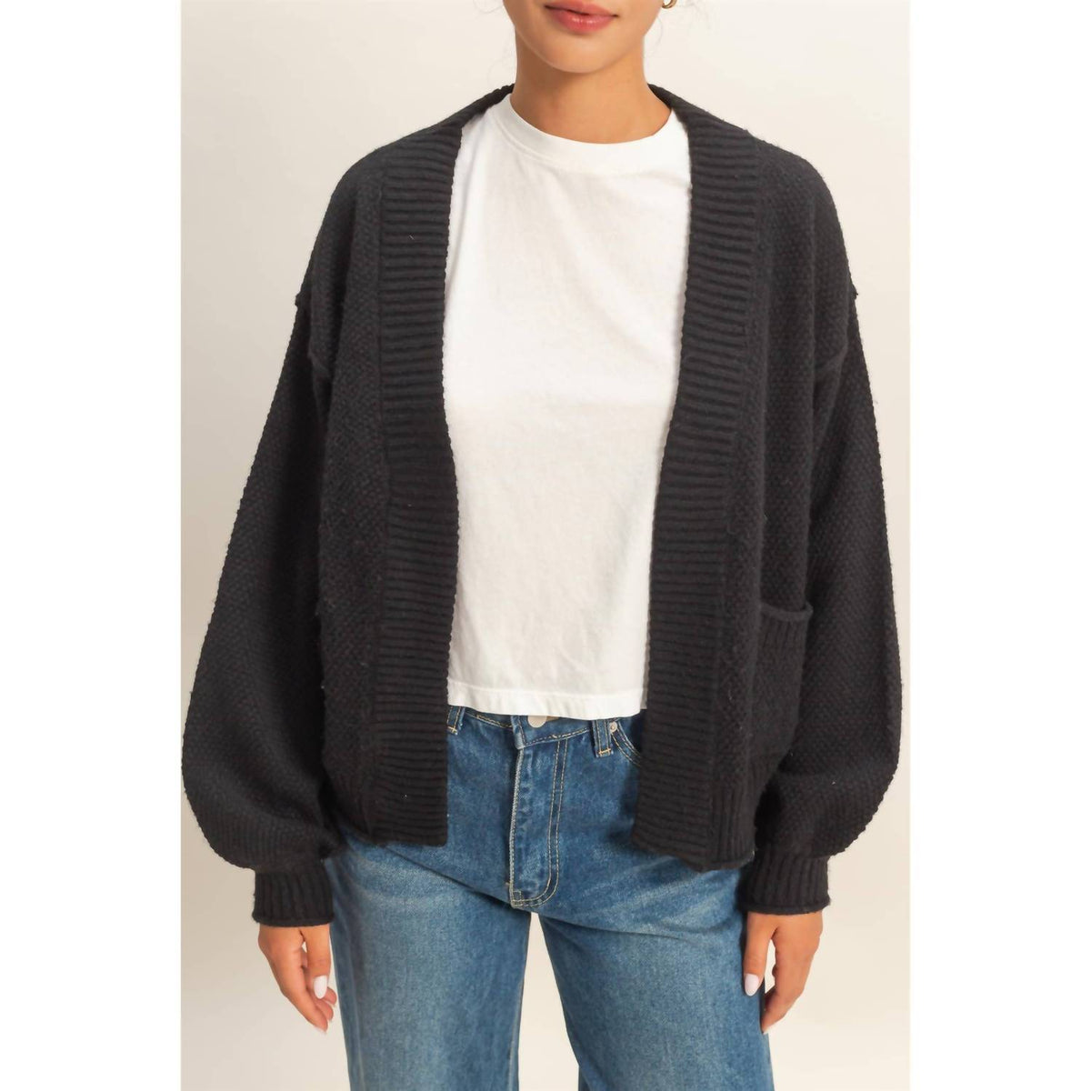Hyfve - Oversized Textured Knit Cardigan Sweater