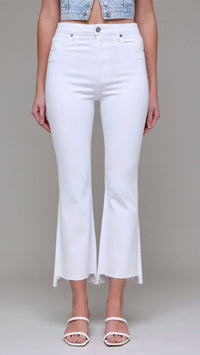 HIDDEN Women's High Rise Step Hem Cropped Flare Jeans in white - women's pants