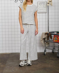 Joa - Stripe Drawstring Wide Leg Knit Lounge Pants