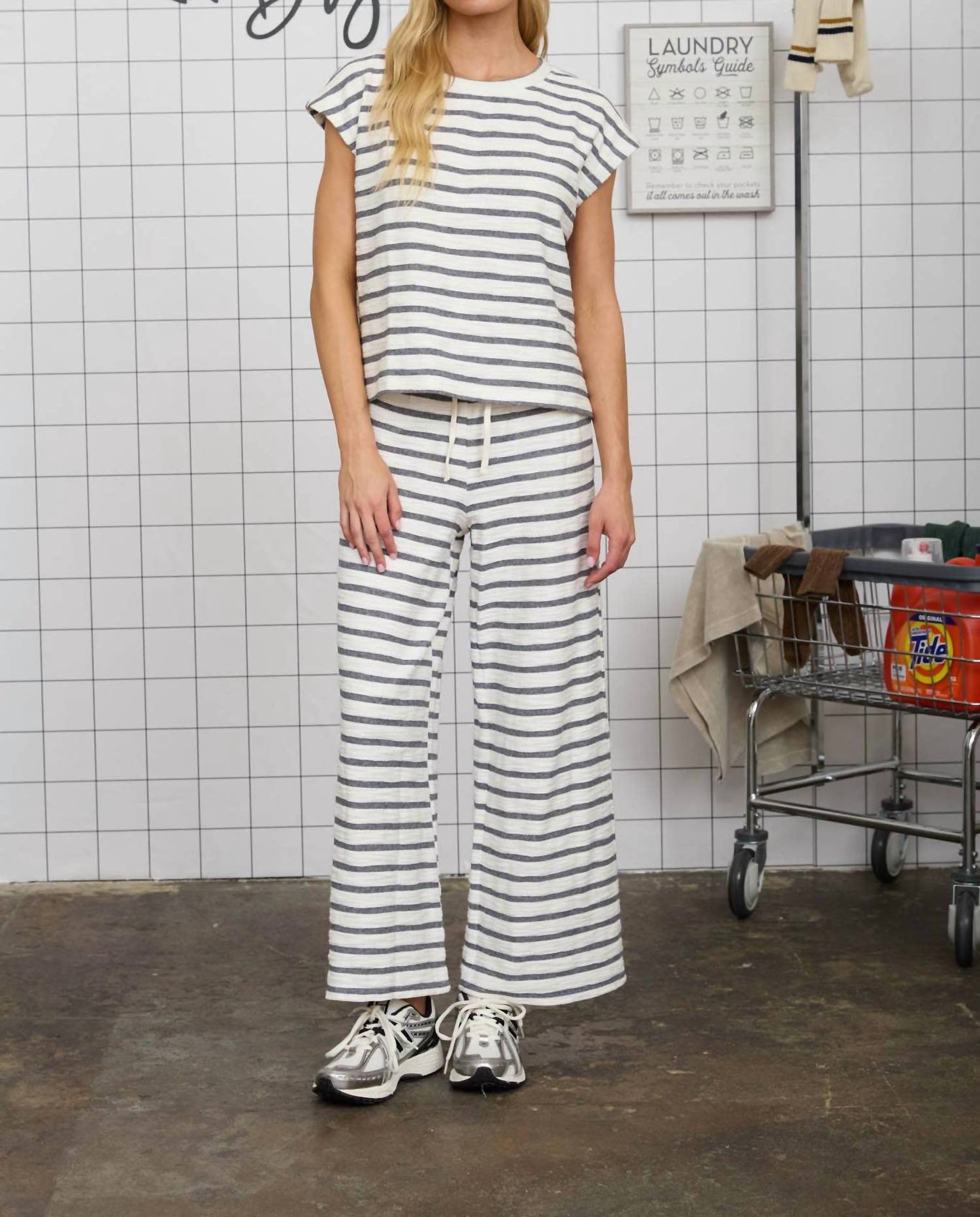 Joa - Stripe Drawstring Wide Leg Knit Lounge Pants