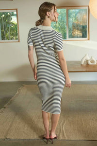 Blu Pepper - Striped Collared Knit Midi Dress