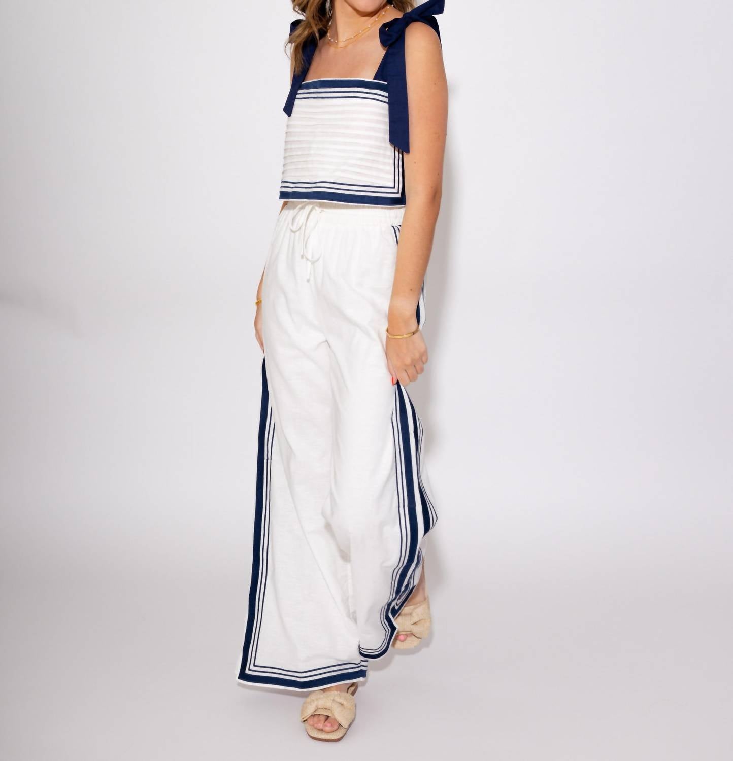 Mable - Sail Away Chevron Two Piece Linen Set