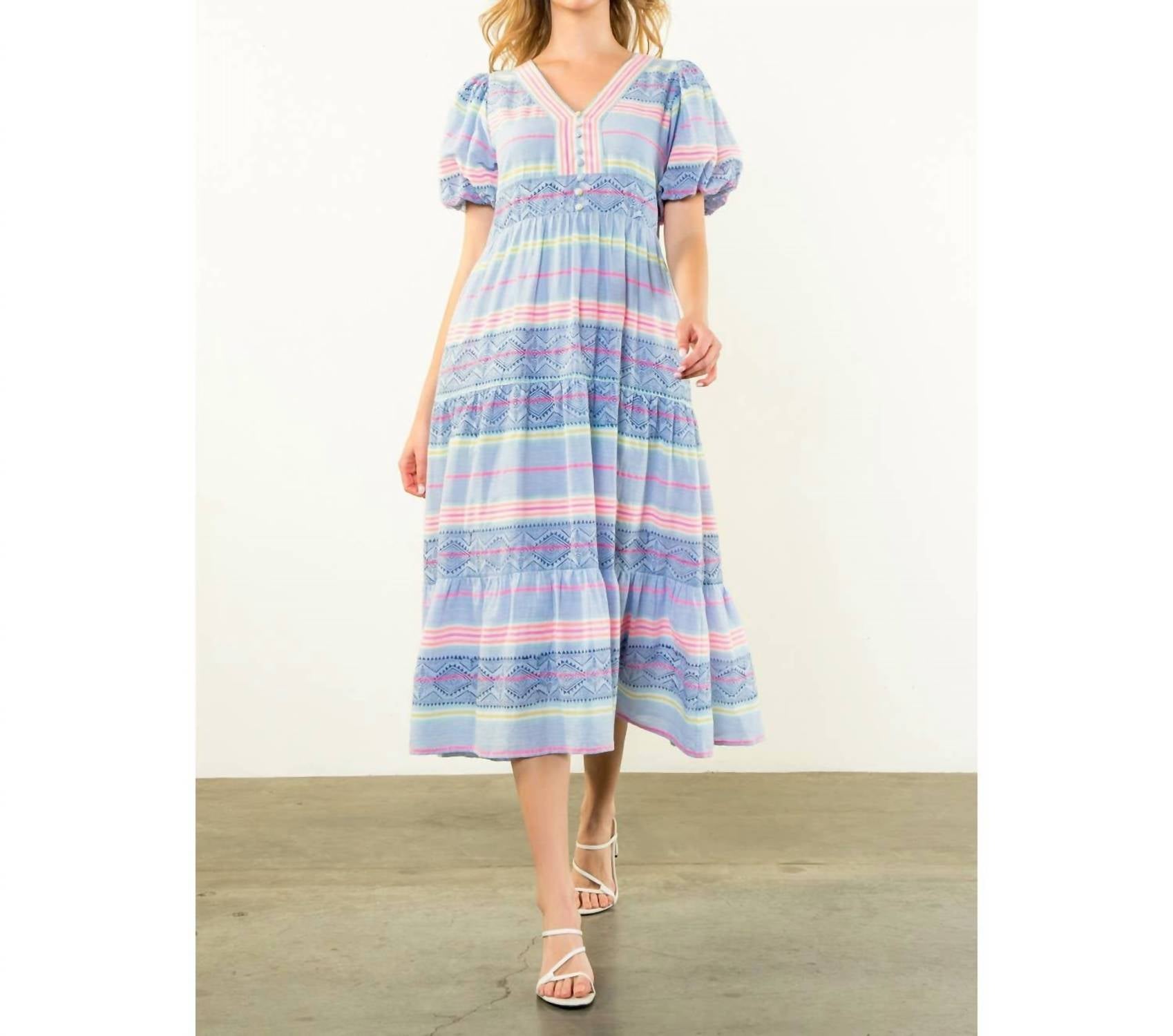 Thml - Neon Pattern Puff Sleeve Midi Dress
