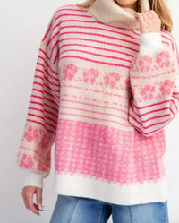 Easel - Multi Patterned Knit Sweater Pullover Sweater