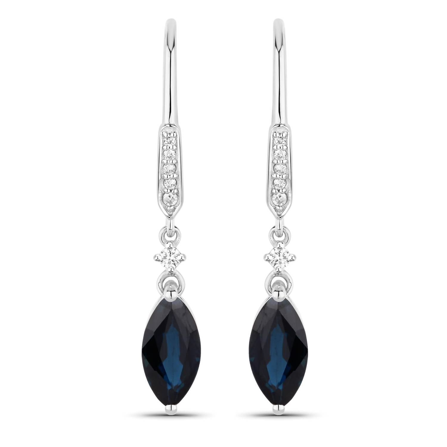Diana M Jewels Women's Marquise Natural Sapphire Stud Earrings (2.73 Ct) - Signature in 14k white gold - women's jewelry