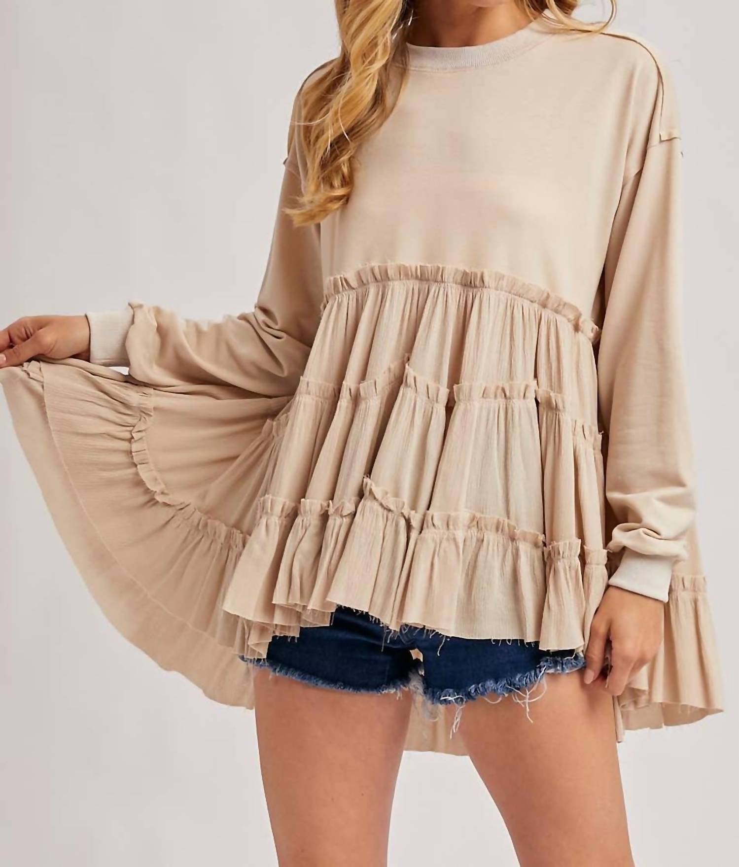 Bluivy - Tiered Ruffle Hem Sweatshirt