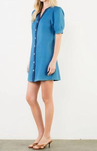 THML Women's Short Sleeve Button Up Dress in denim blue - women's dress - alternate view