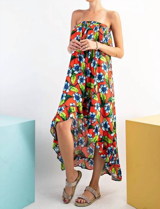 Easel - Floral Assymetrical Strapless Dress