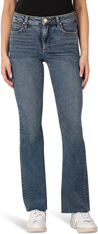 KUT FROM THE KLOTH Stella High Rise Fab Ab Flare With Raw Hem Jeans in debonairly - women's jeans